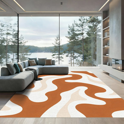 Terracotta Cream Swirl Abstract Rug