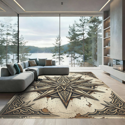 Antique Gold Ornate Starry Compass Rug