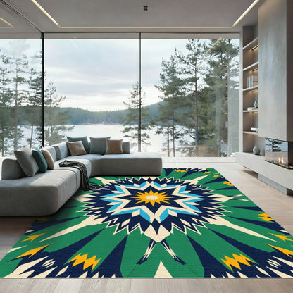 Bold Geometric Starburst Green Cream Rug