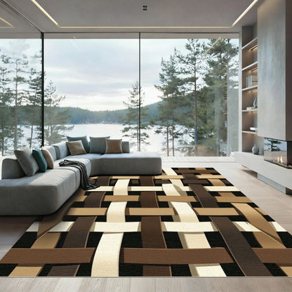 Woven Neutral Tones Interlocking Grid Rug