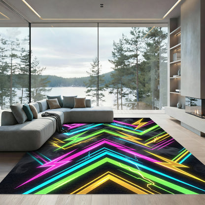 Electric Neon Lightning Bolt Chevron Art Rug