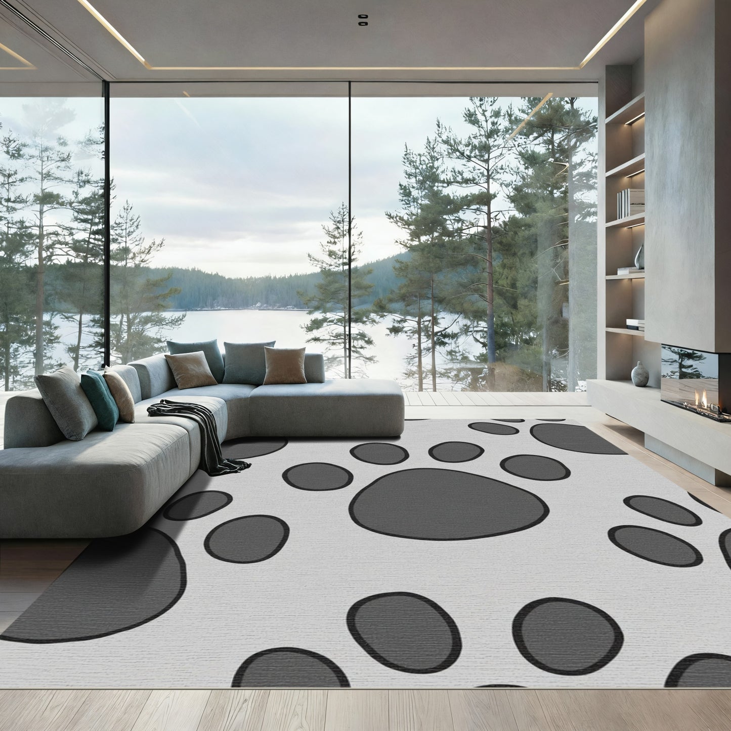 Gray Paw Print Pattern Rug