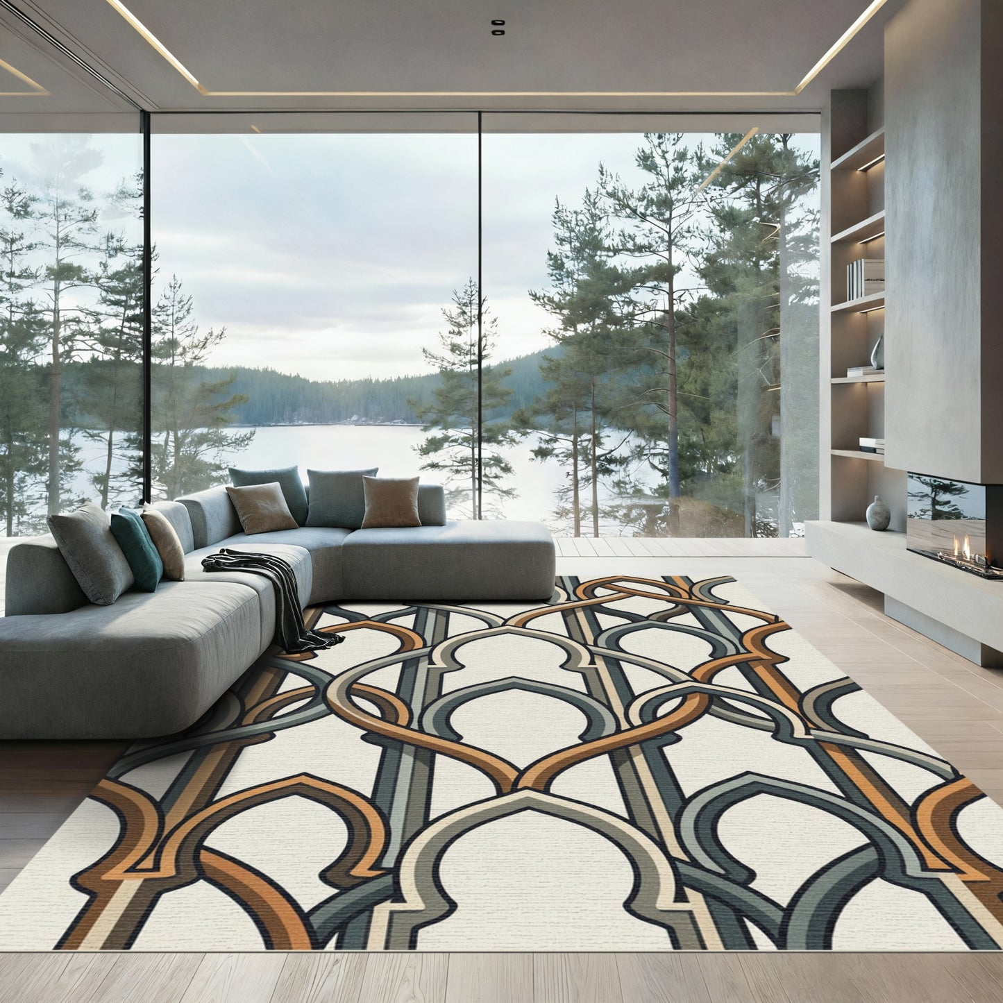 Earthy Brown and Slate Arch Interlace Rug