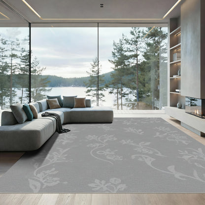 Light Gray Floral Vine Scroll Rug