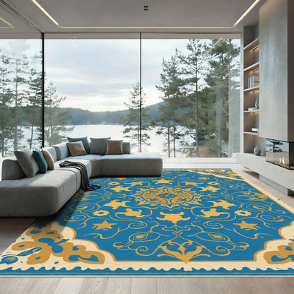 Golden Turtle Blue Medallion Floral Rug