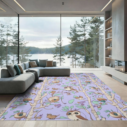 Whimsical Owl Woodland Periwinkle Rug