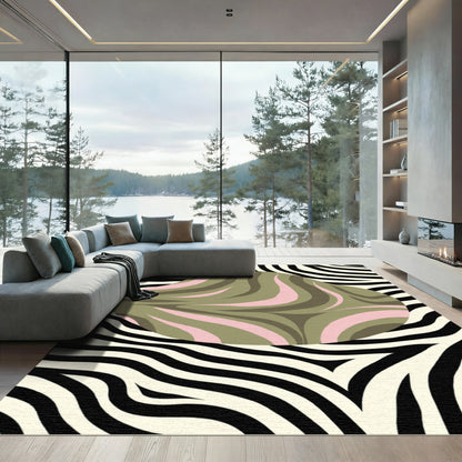 Olive Pink Abstract Zebra Swirl Rug