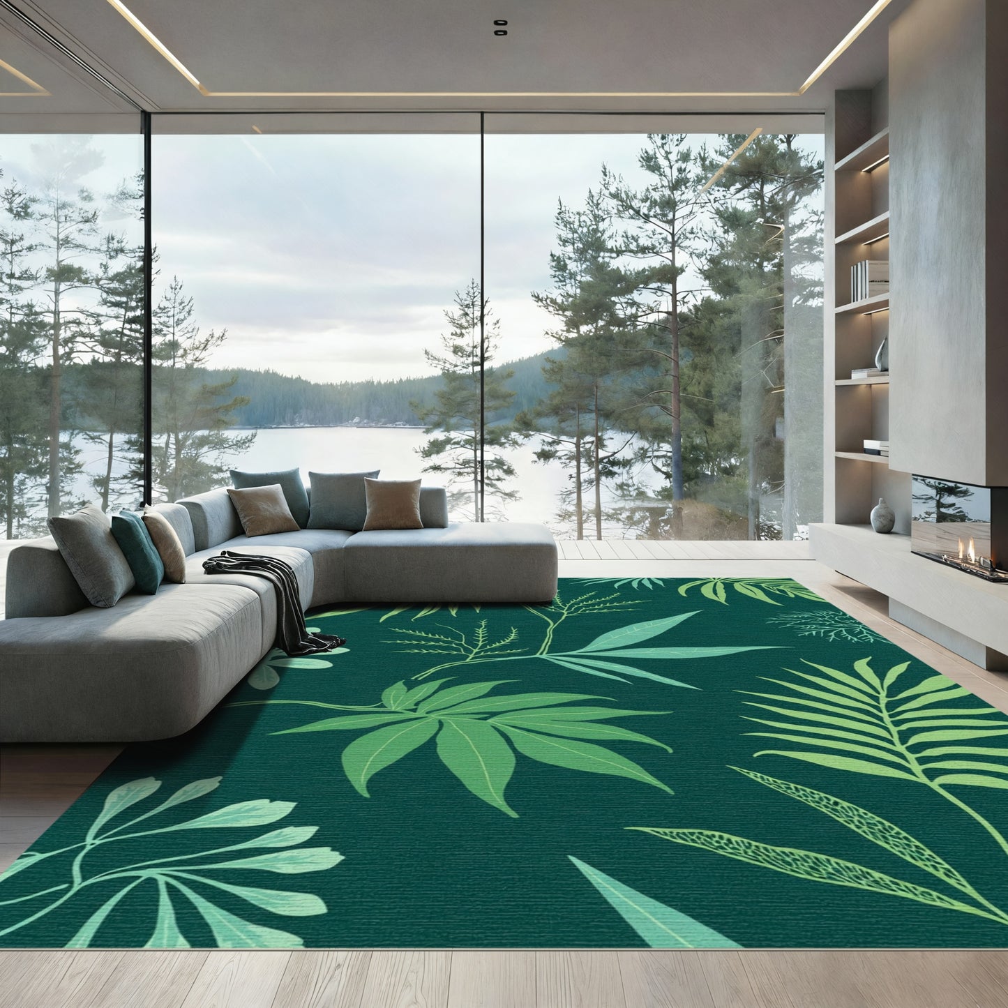 Emerald Jungle Botanical Leaf Array Rug