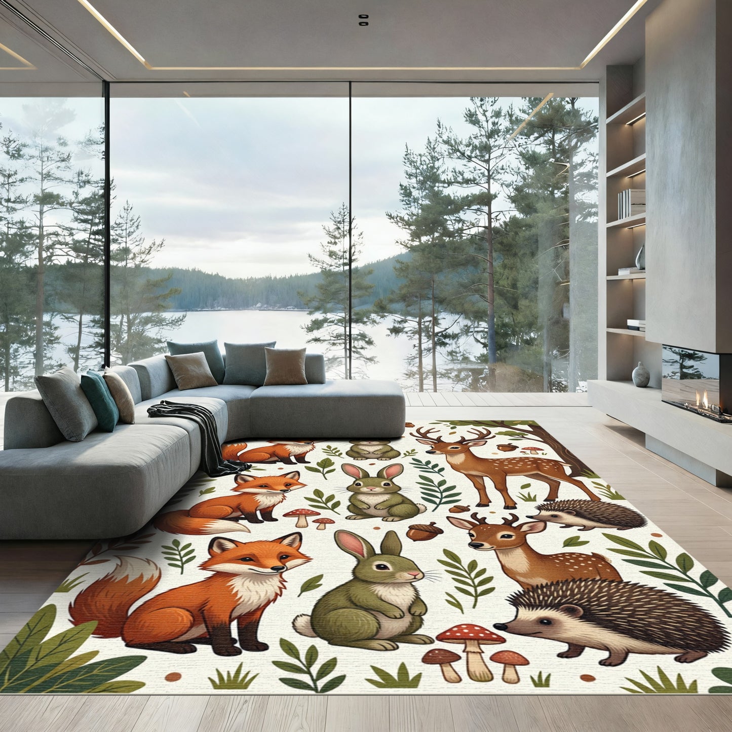 Whimsical Woodland Animals Forest Creatures Art Rug