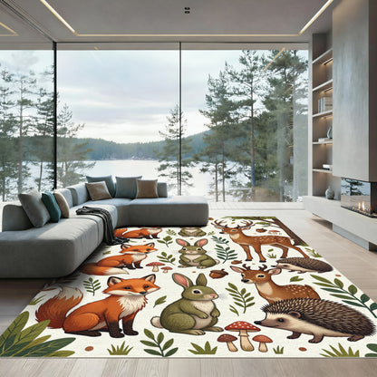 Whimsical Woodland Animals Forest Creatures Art Rug