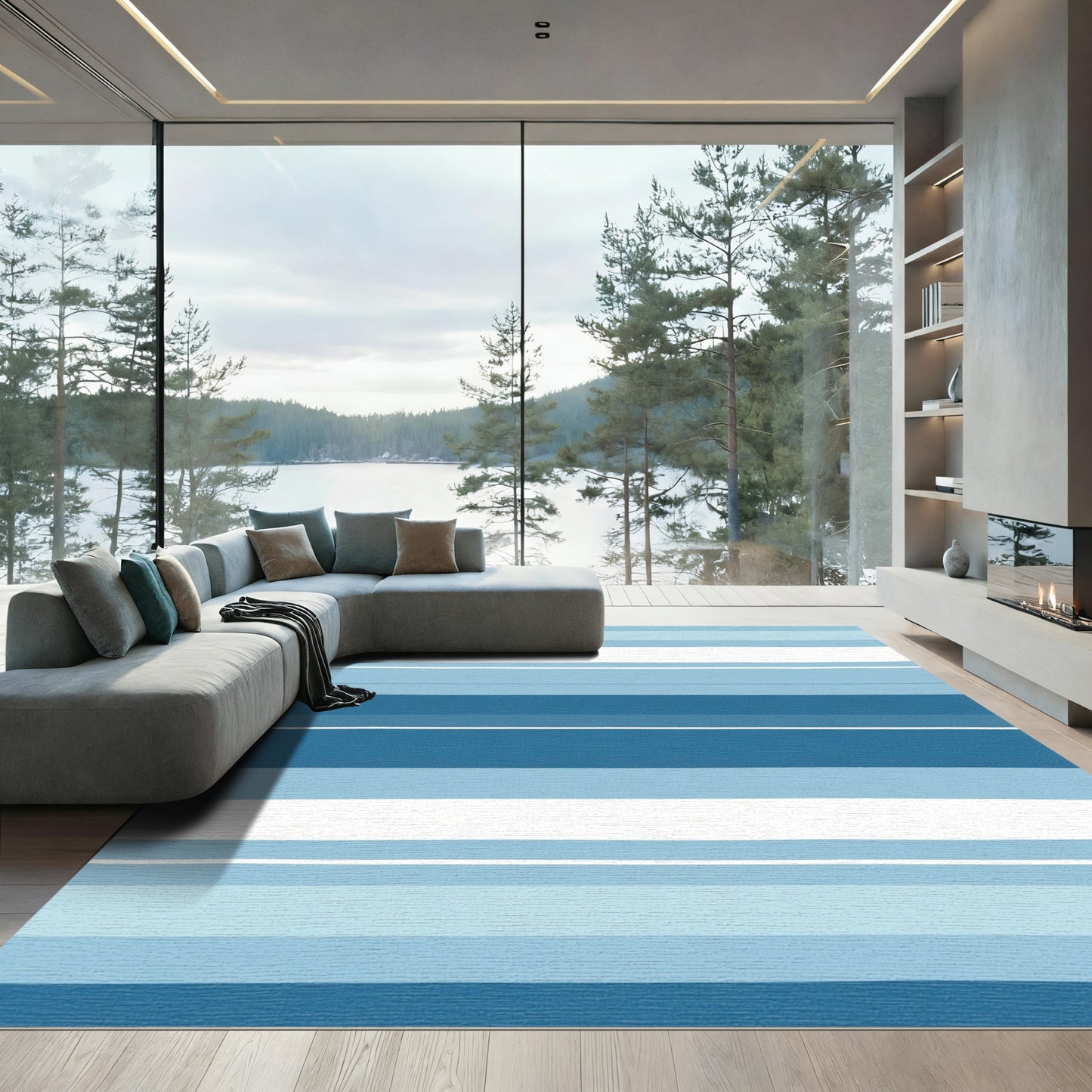 Ocean Tones Horizontal Stripe Rug