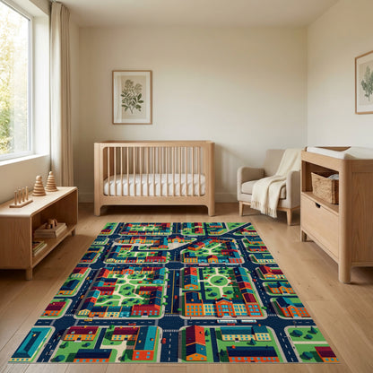 Vibrant Isometric City Neighborhood Rug