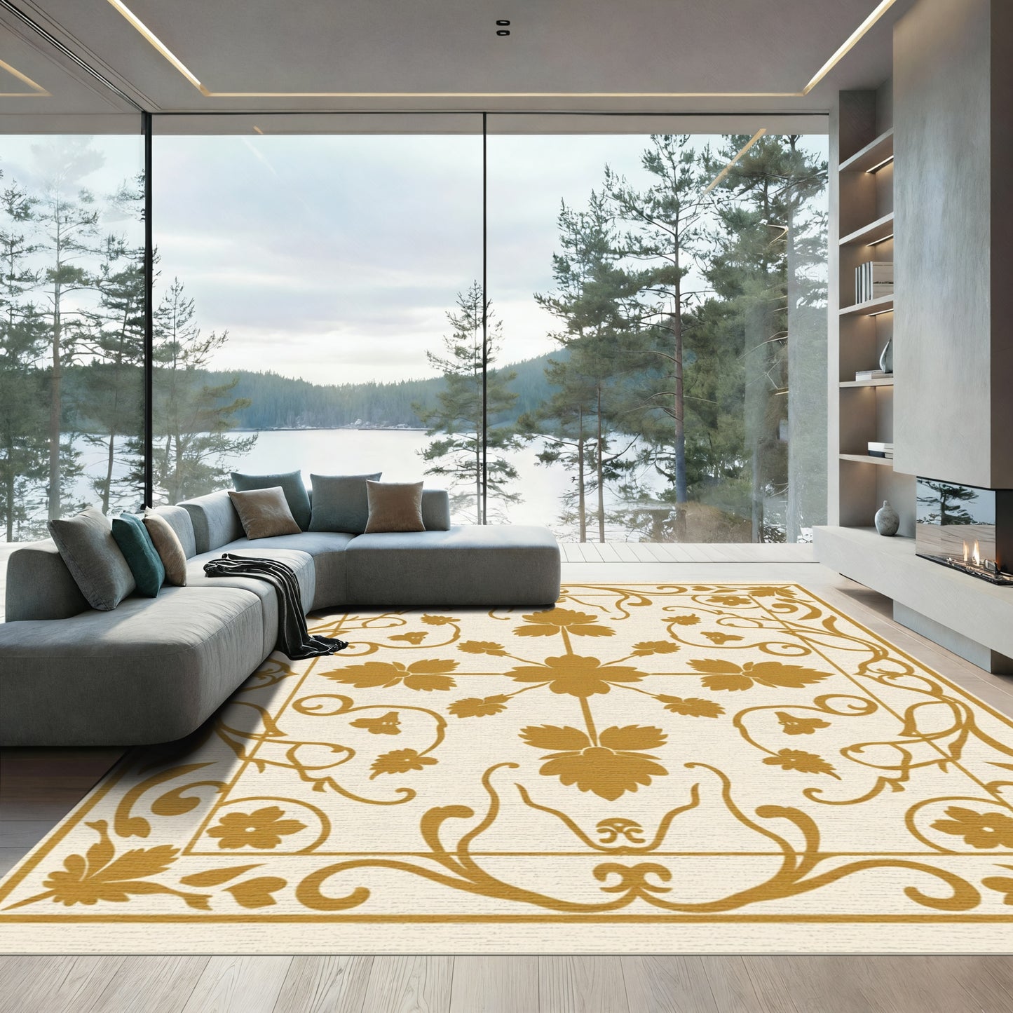 Golden Vine Floral Medallion Rug