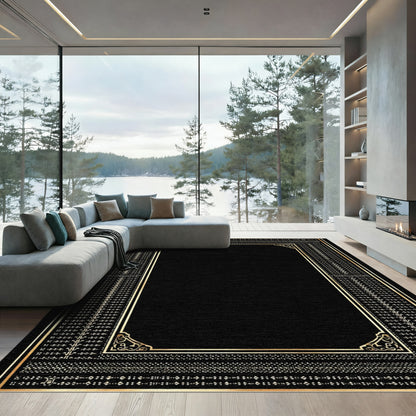 Black Gold Ornate Border Rug