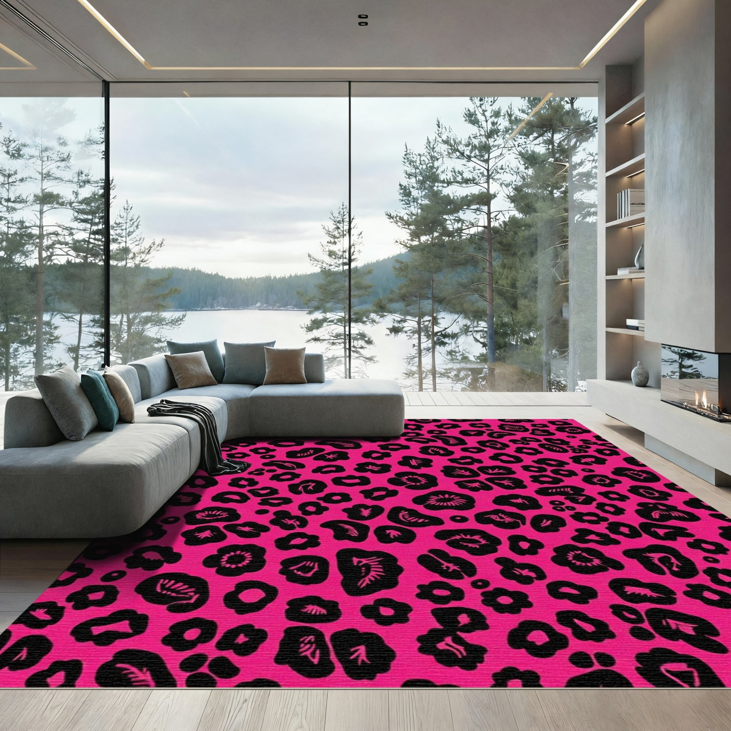 Vibrant Rose Leopard Spots Rug
