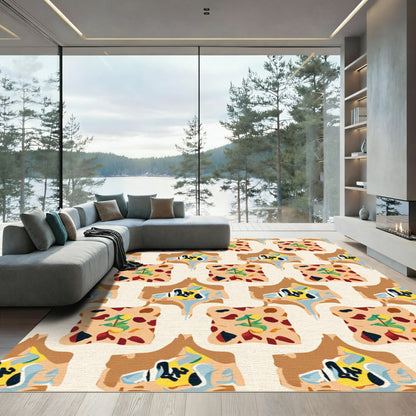 Abstract Ochre Blue Red Organic Shapes Rug