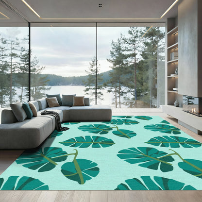 Teal Tropical Foliage Background Rug