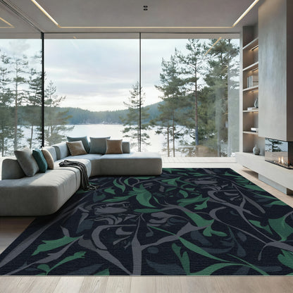 Dark Green Foliage Swirl Rug