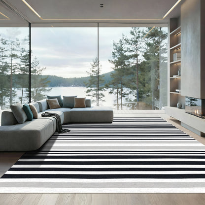 Modern Black Gray Stripe Rug
