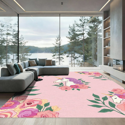 Whimsical Unicorn Floral Pink Garden Rug