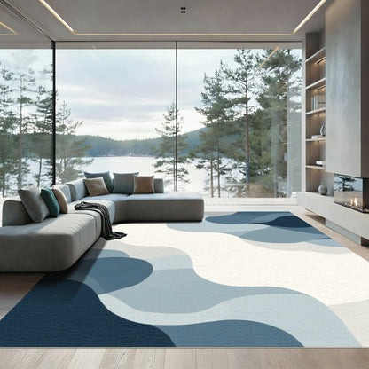 Abstract Blue Wave Layers Rug