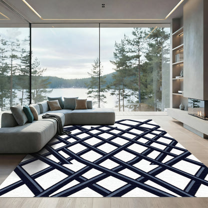 Modern Monochromatic Charcoal Grid Lattice Rug