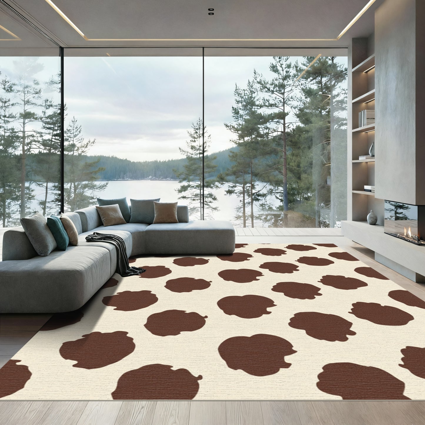 Brown Blobs Cream Background Rug