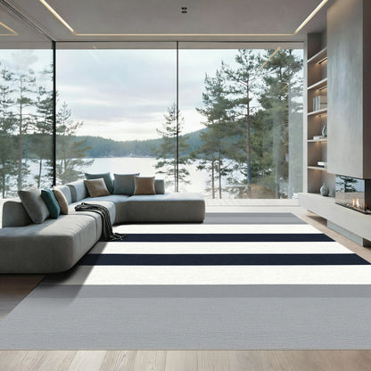 Contemporary Gray Navy Stripe Rug