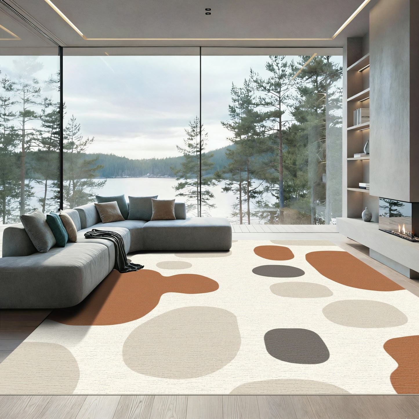 Abstract Organic Pebble Medallion Rug