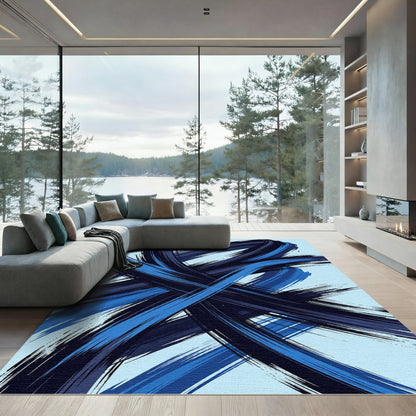 Bold Blue Abstract Swirl Rug