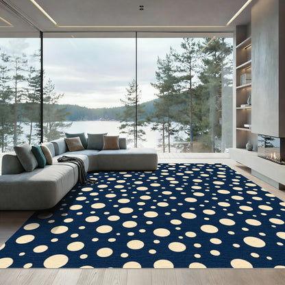 Cream Polka Dot Navy Background Rug