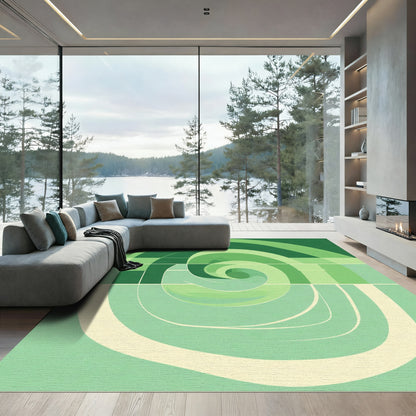 Verdant Swirl Abstract Geometric Rug