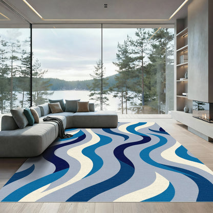 Oceanic Blue Wavy Stripe Rug