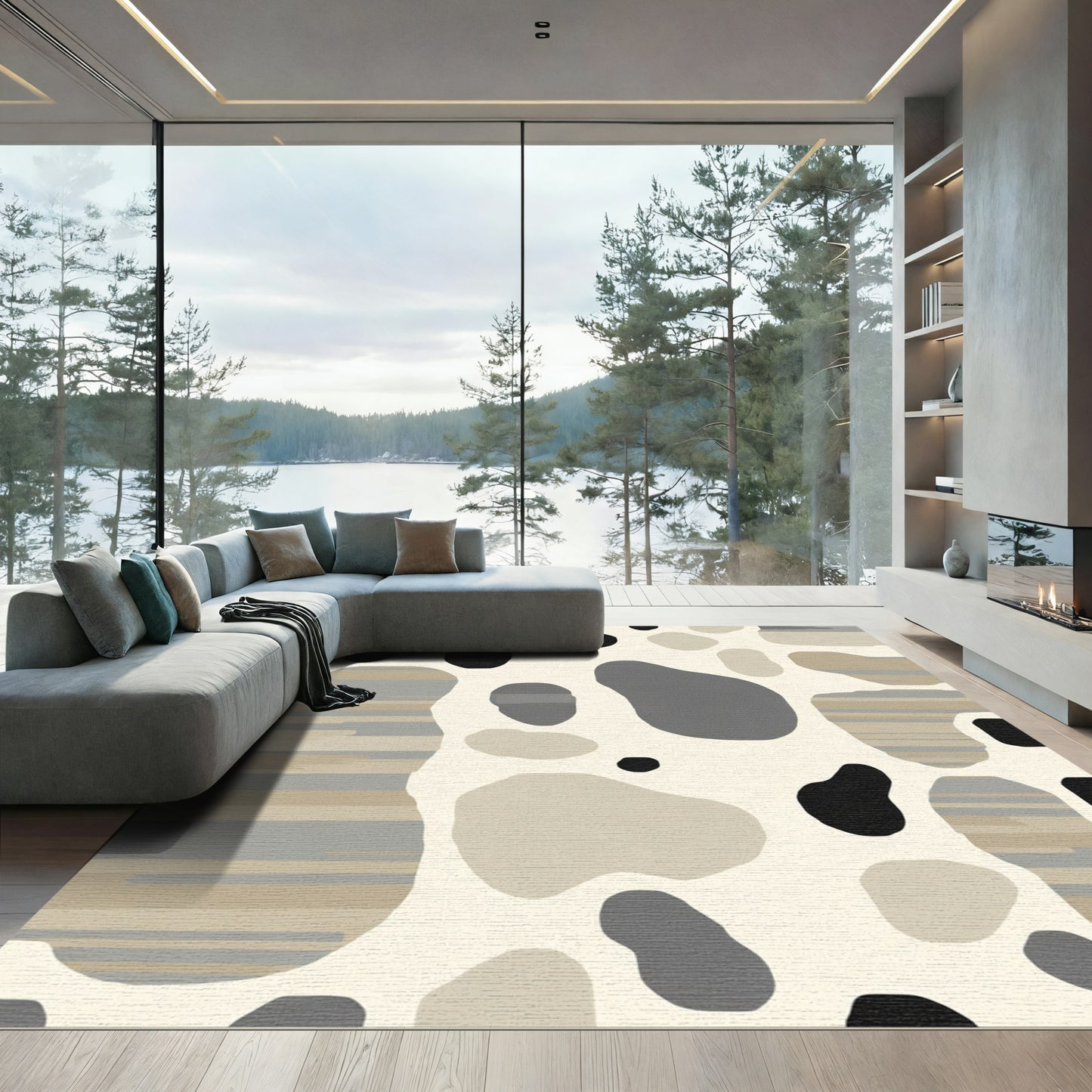 Abstract Organic Shapes Neutral Tones Rug