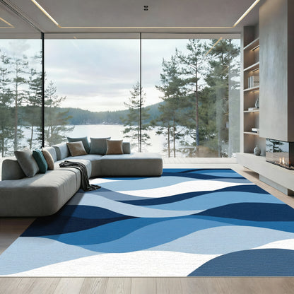 Deep Blue Wave Abstract Layers Rug
