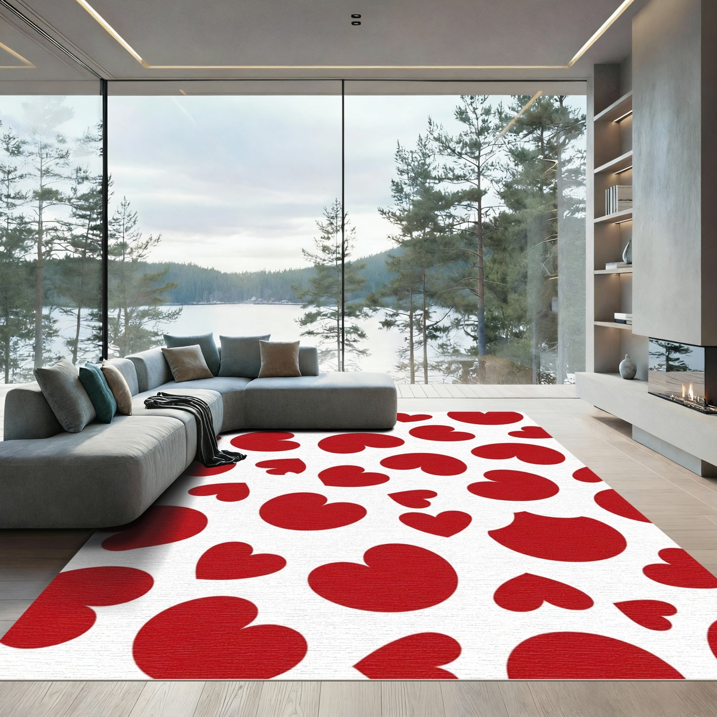 Red Hearts All Over Rug