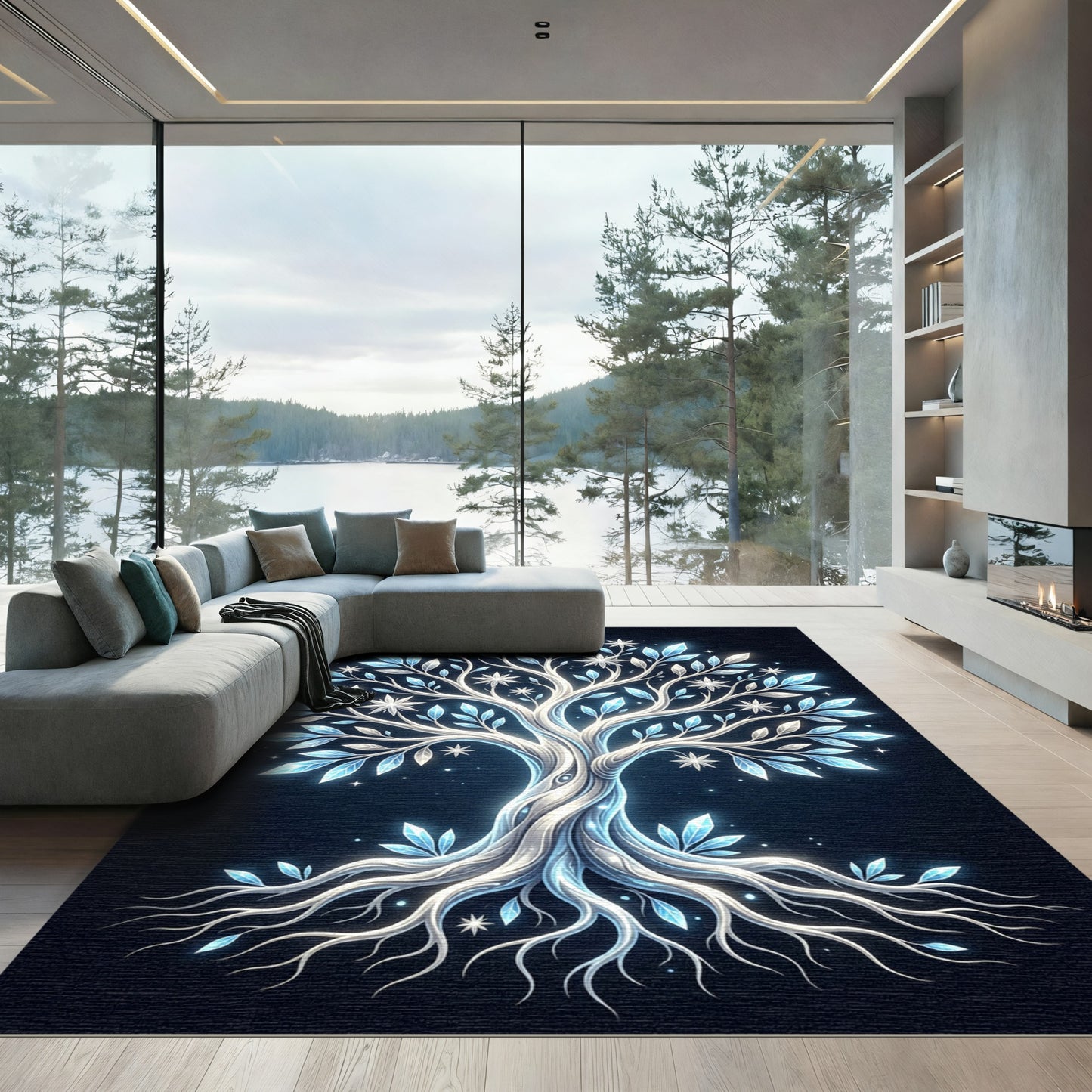 Luminous Crystal Frost Tree Illustration Rug