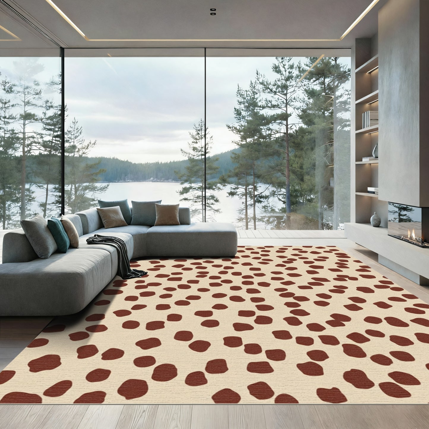 Brown Dot Scattered Cream Rug