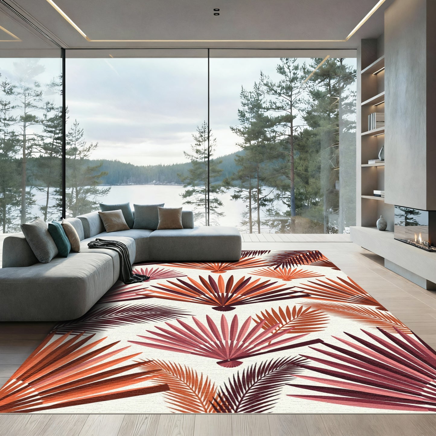 Terracotta Palm Fan Garden Rug