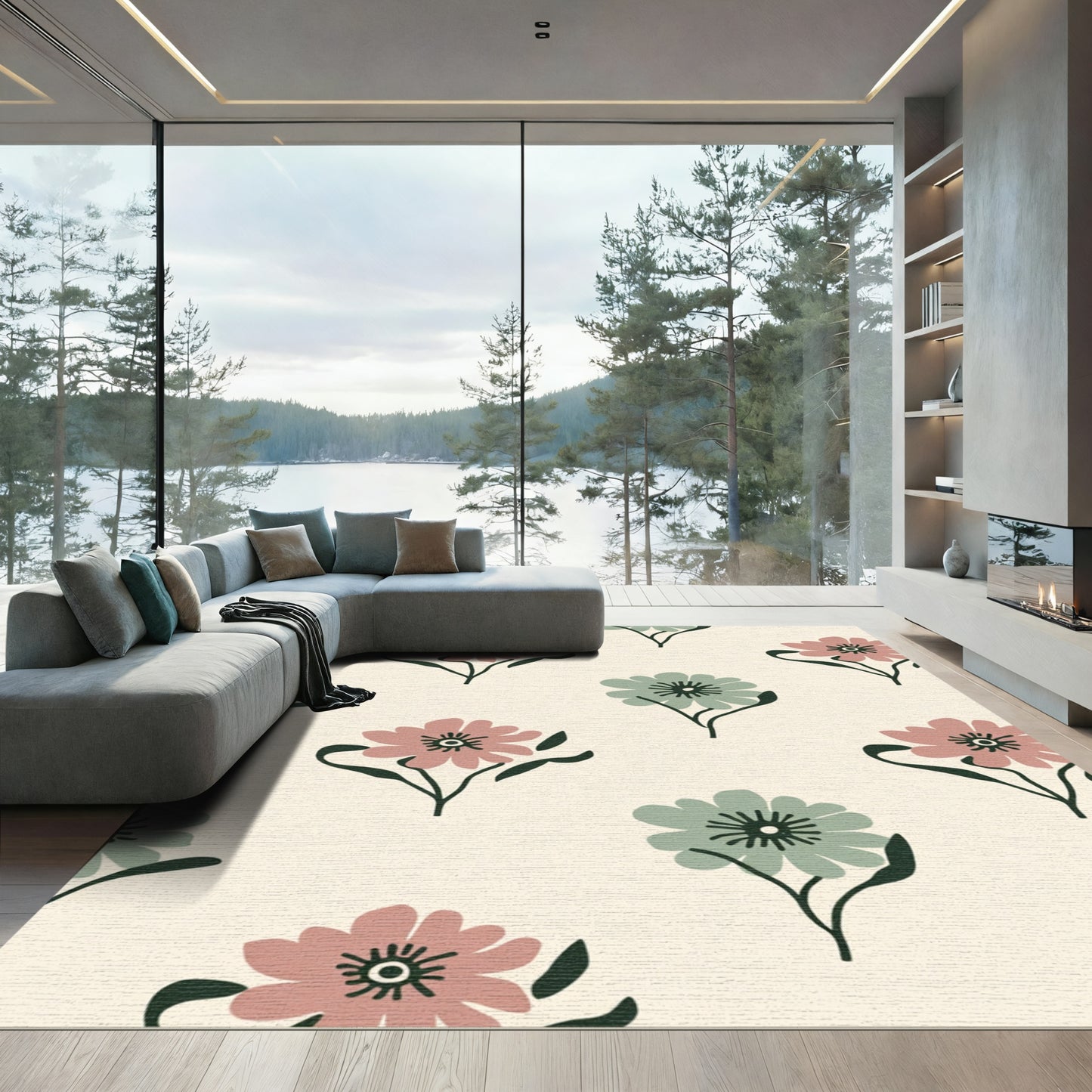 Soft Pink Sage Floral Sprigs Rug