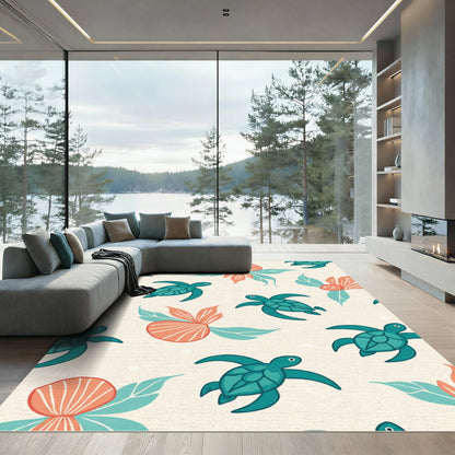 Teal Turtle Coral Flower Swirl Rug