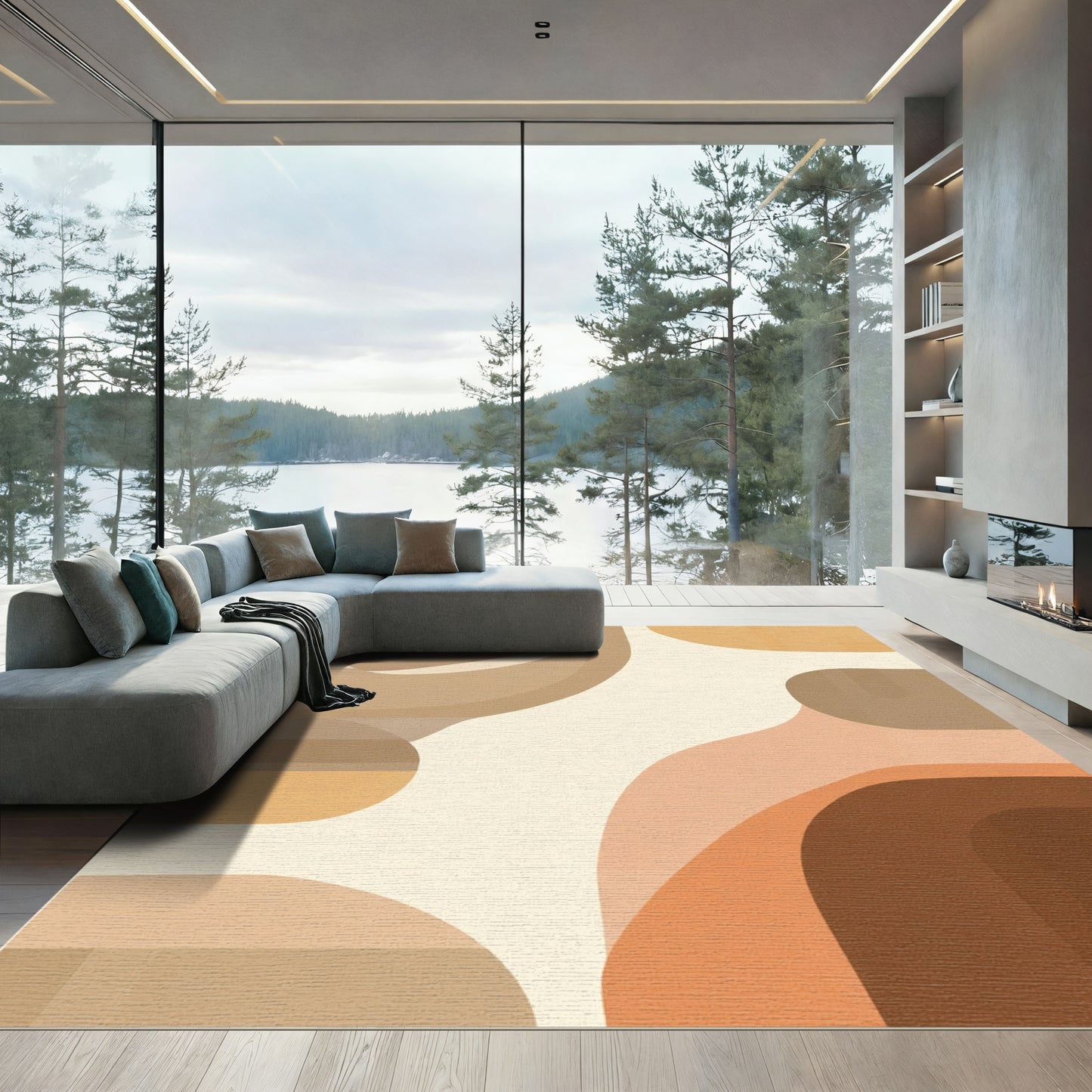 Earthy Mid Century Organic Waves Rug
