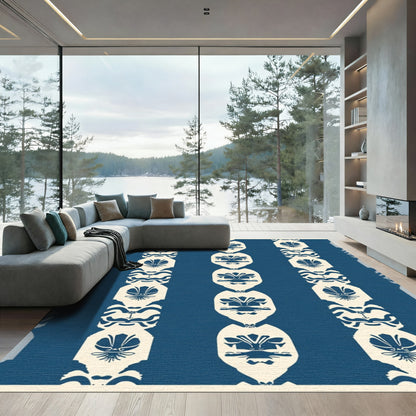Classic Blue Shell Repeating Motif Rug