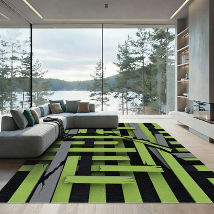 Geometric Lime and Charcoal Slatted Grid Rug