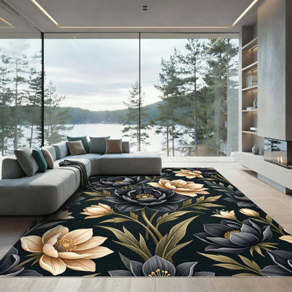 Dark Blooming Floral Garden Rug
