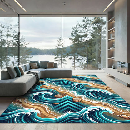 Coastal Blue Wave and Shell Horizon Rug