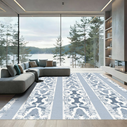 Pale Blue Symmetry Damask Stripes Rug