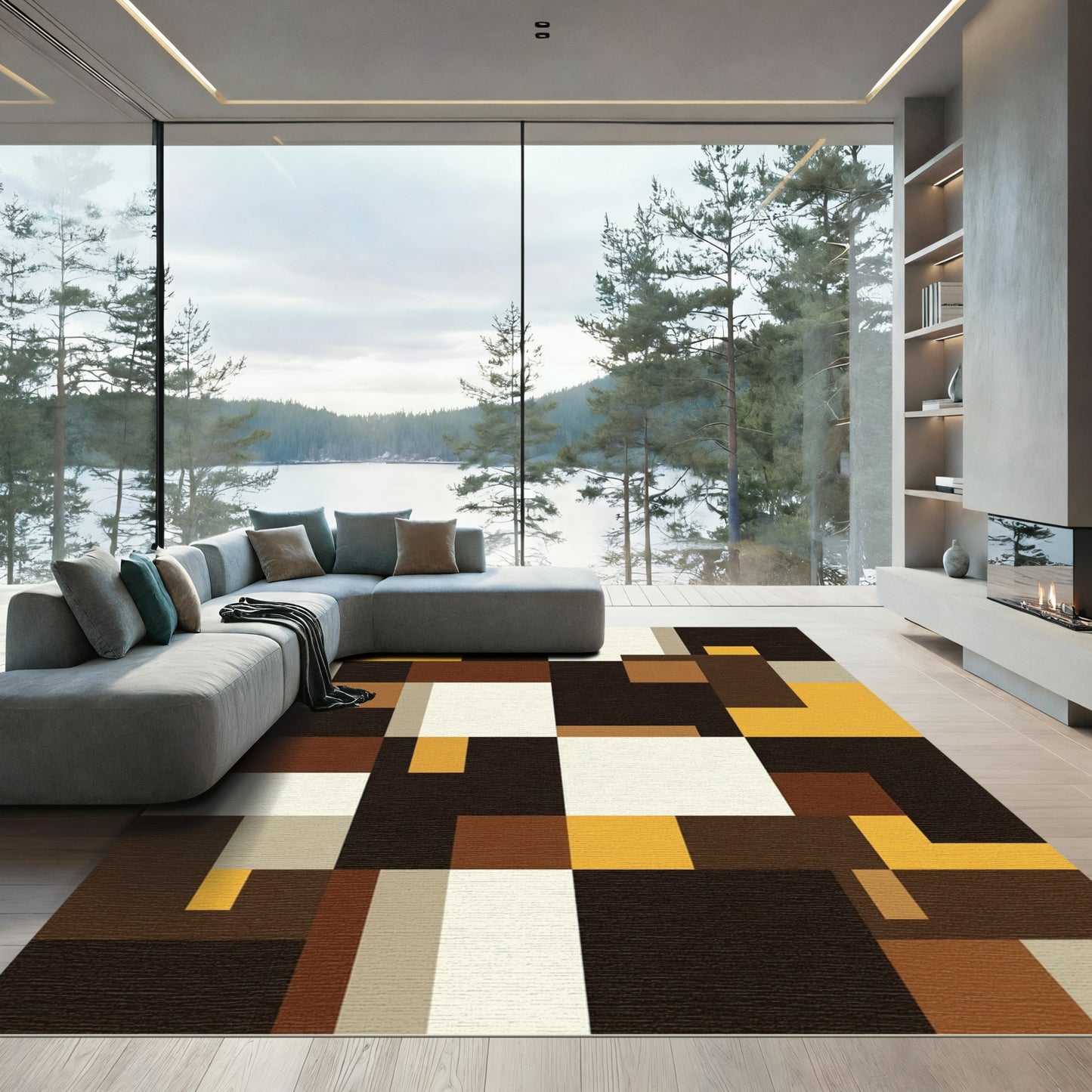 Abstract Geometric Earth Tones Rectangles Rug