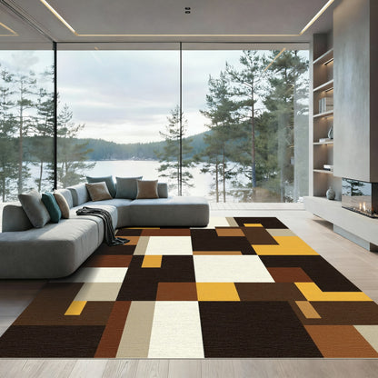 Abstract Geometric Earth Tones Rectangles Rug