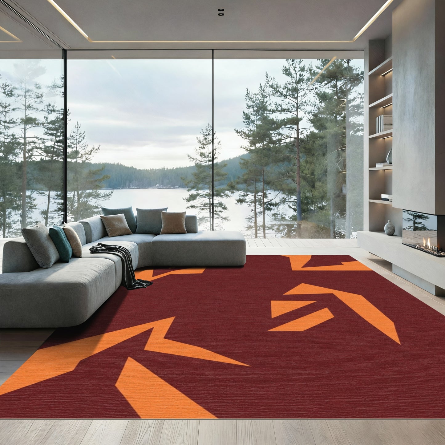 Crimson Orange Abstract Kites Rug